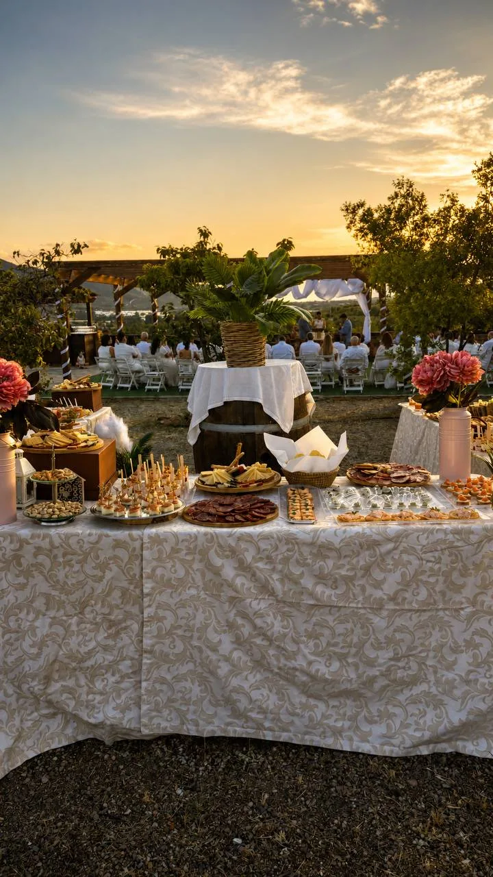 Buffet de aperitivos y cocktail al aire libre para eventos